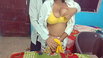 Desi school teacher with small tits and big boobs gives a sexy blowjob